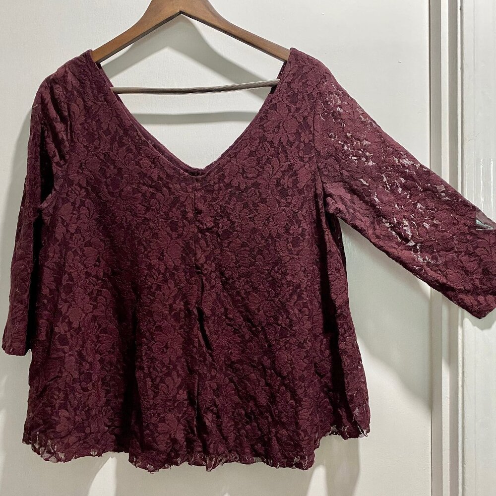 AEO Bordo Dark Romantic Academia Whimsigoth Goth Boho Sheer Lace Blouse Top L